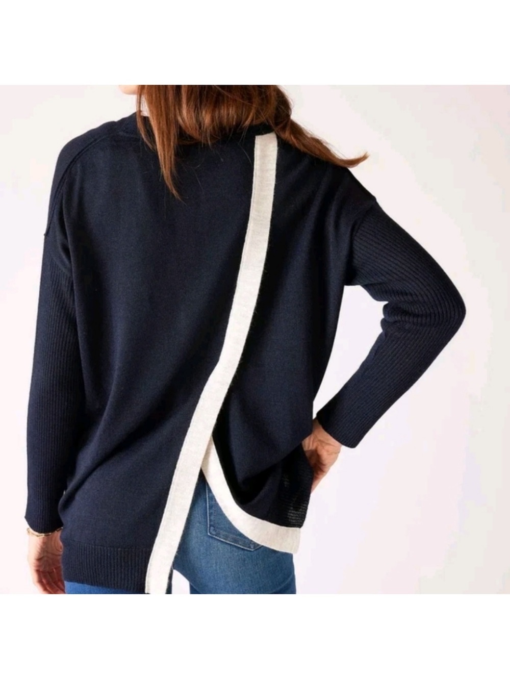 MERSEA Coronado Split Back Sweater Navy size S/M NWT